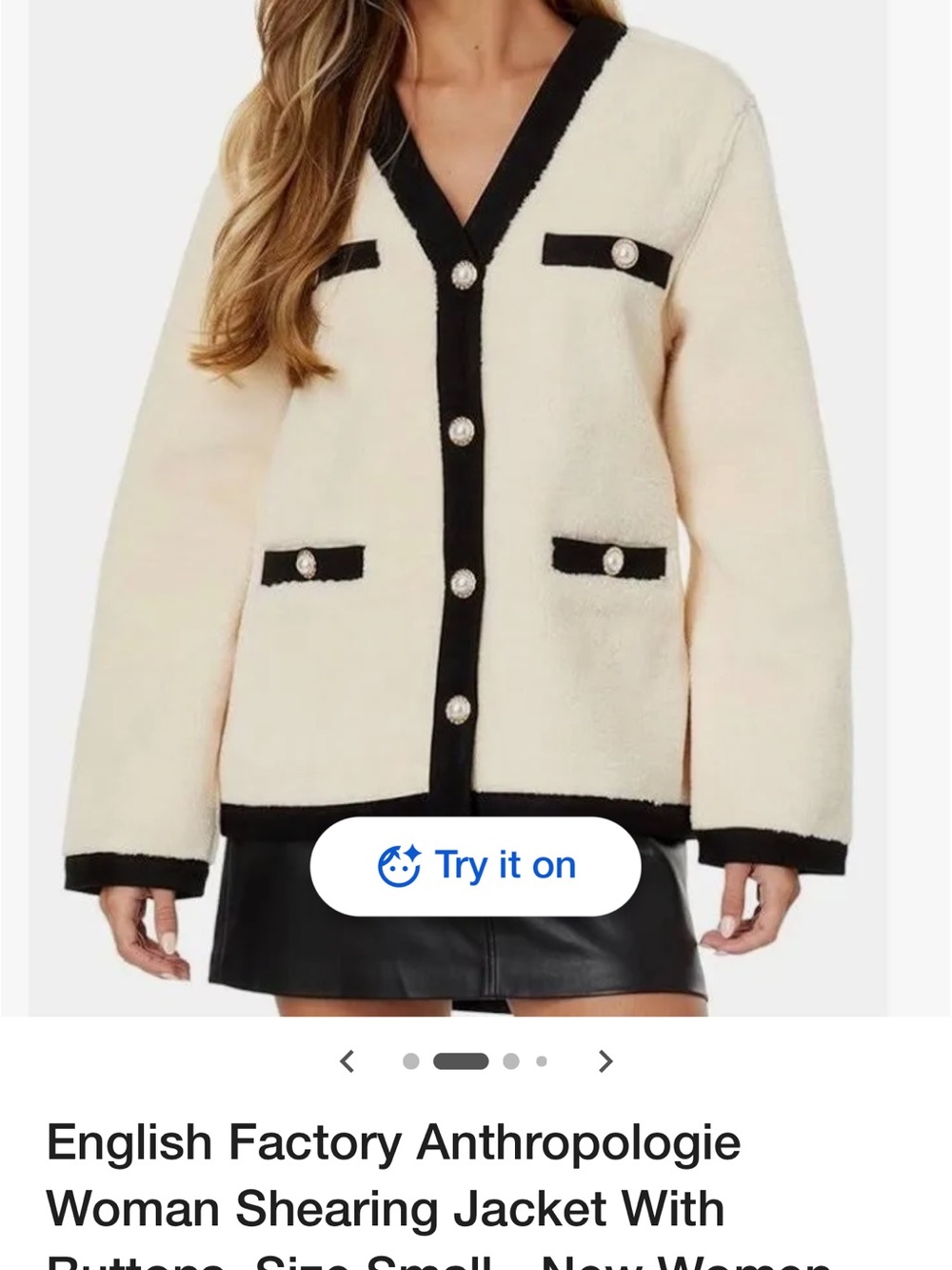 English Factory Cream Teddy Jacket with Black Trim
